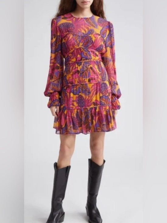 Dresses & Skirts - FARM Rio Yellow Fruit Dream Long Sleeve Mini Dress NWT | Tropical Print | Sz XL